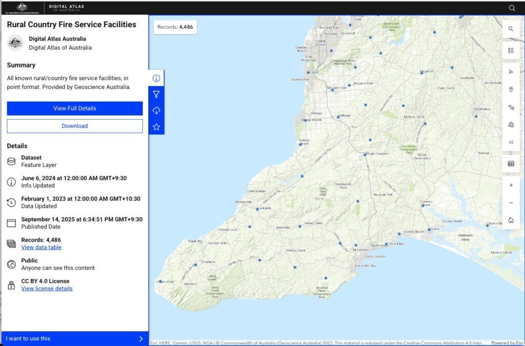 The Digital Atlas of Australia provides details of the CFS locations around Australia